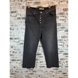Levi's Ribcage Straight Ankle Jeans Womens 31 Black Button Fly Denim